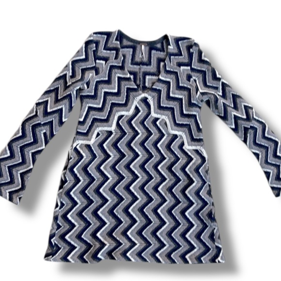Free People Rhiannon Chevron Knit Flare Sleeve Mini Dress Size Medium - Picture 2 of 14